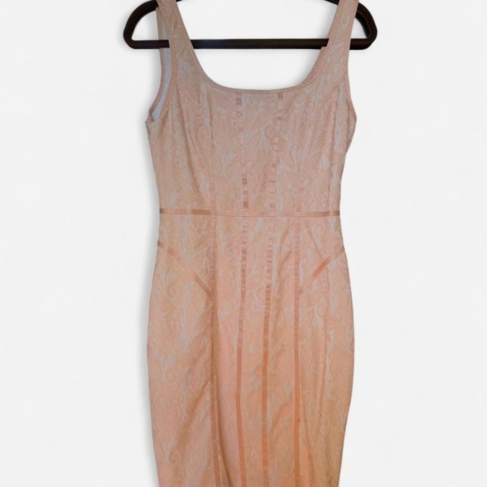 Cache Peach Floral Lace Panel Sheath Dress